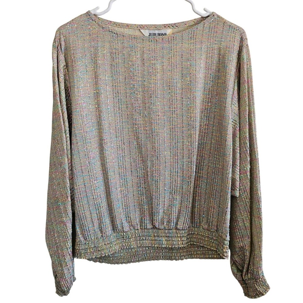 Vintage Judy Bond Metallic Multi Color Long Sleeve Blouse Size14 Rainbow Shimmer